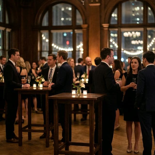 Recepcion de cocktail con ambiente sofisticado