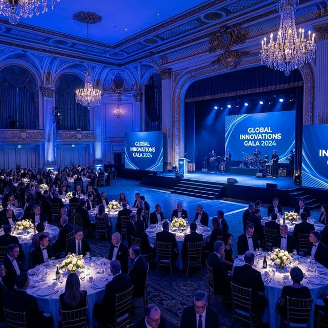 Gala corporativa con escenario profesional